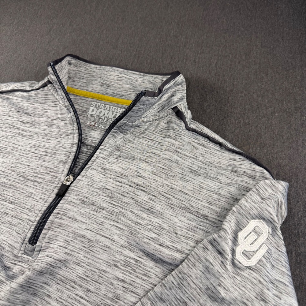 Straight Down Mens Medium Grey Space Dye Oklahoma Sooners OU 1/4 Zip Pullover